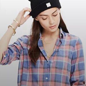 Madewell Rivet & Thread Harvey Plaid Popover Shirt Size Small Cotton Pink Blue S